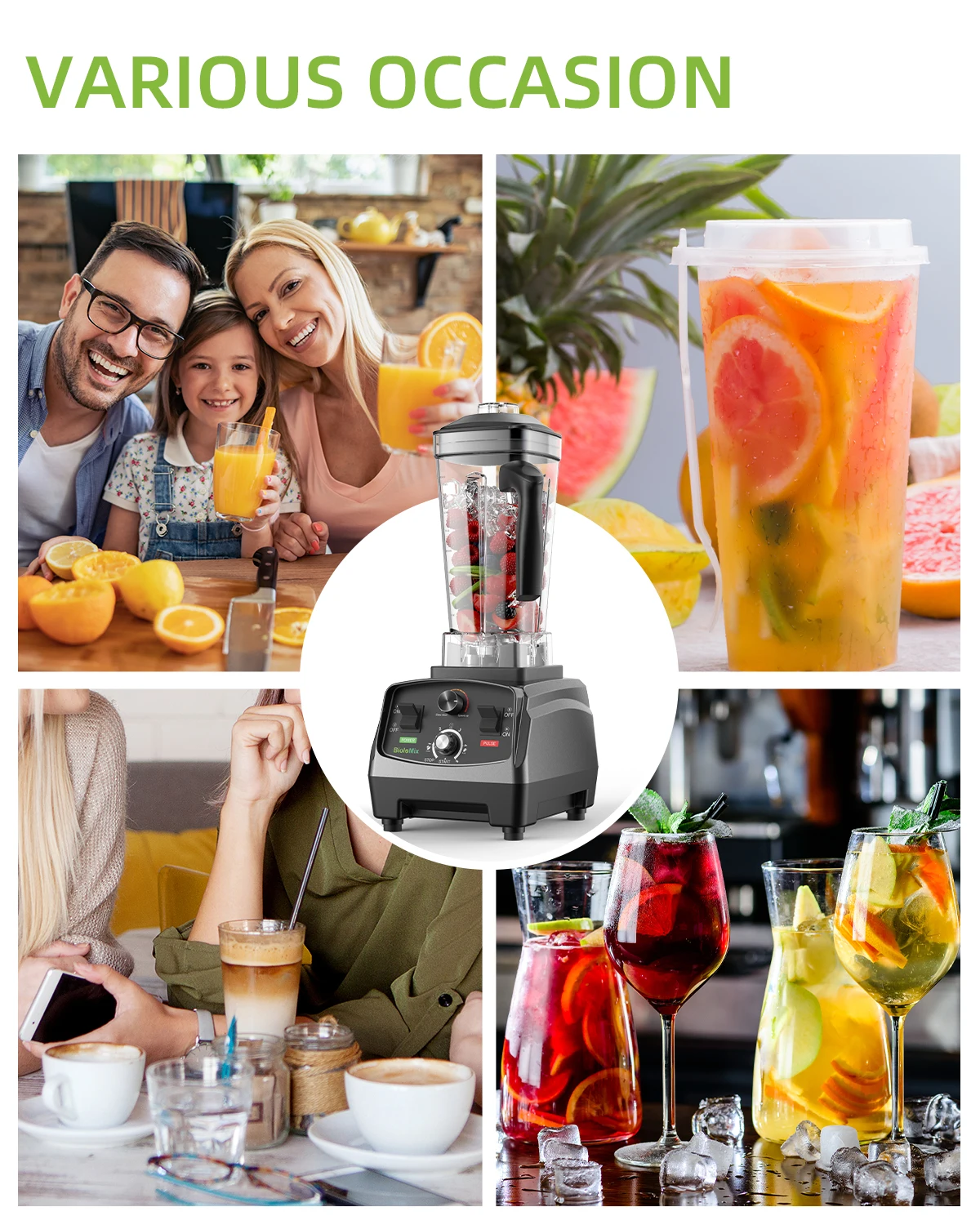 BioloMix 3HP 2200W Heavy Duty Commercial Grade Timer Blender Mixer Juicer Fruit Food Processor Ice Smoothies BPA Free 2L Jar - Image 5